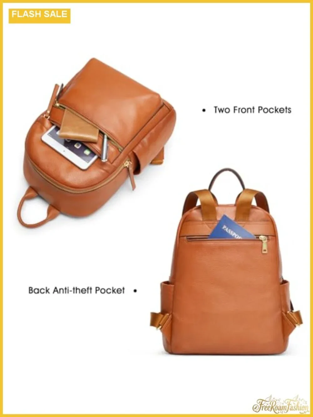 Genuine Leather Backpack Purse for Women, Medium Soft Daypack, Adjustable Straps